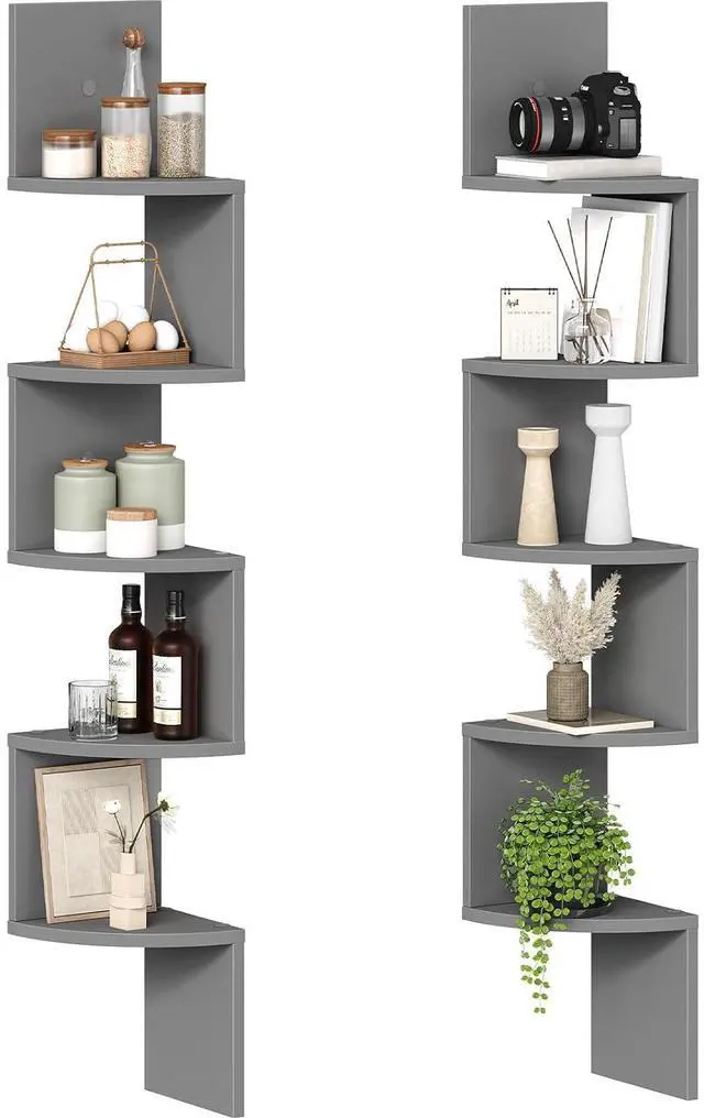 Main image of Corner Shelf Wall-Mounted, Set of 2 Floating Corner Shelves for Wall, 5-Tier Bookshelves for Wall Decor in Living Room, Bedroom, Home Office, Dove Gray GY26BJP201