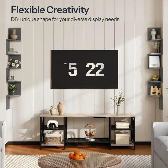 Alt view image 3 of 7 - Corner Shelf Wall-Mounted, Set of 2 Floating Corner Shelves for Wall, 5-Tier Bookshelves for Wall Decor in Living Room, Bedroom, Home Office, Dove Gray GY26BJP201