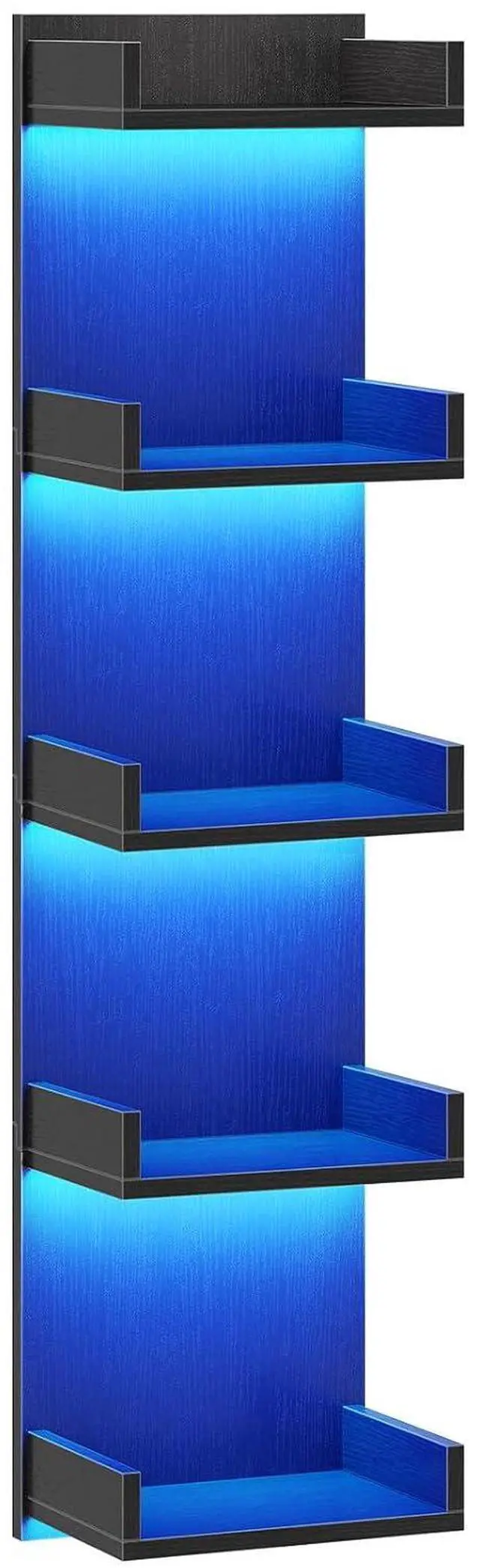 Main image of Floating Wall Shelf with LED Lights, Floating Shelf Wall Mounted for Storage, Vertical Display Stand, Modern Column Rack, for Bedroom, Livingroom, 5-Tier, 45.7 Inches, Black, BK51DBJ01N1