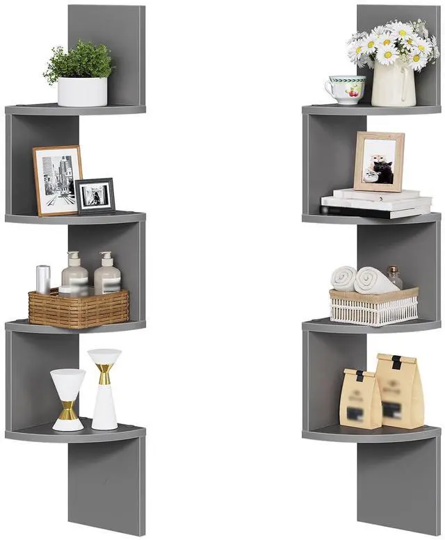 Main image of Corner Shelf Wall-Mounted, Set of 2 Floating Corner Shelves for Wall, 4-Tier Bookshelves for Wall Decor in Living Room, Bedroom, Home Office, Dove Gray GY25BJP201