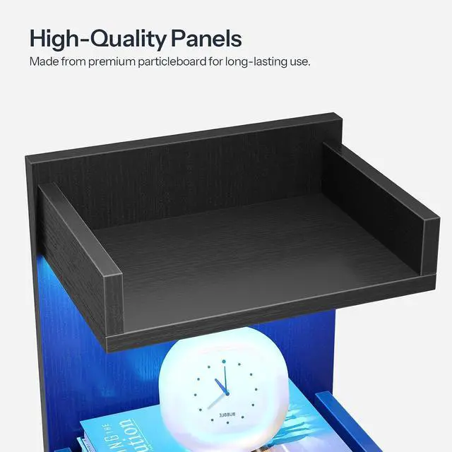 Alt view image 6 of 7 - Floating Wall Shelf with LED Lights, Floating Shelf Wall Mounted for Storage, Vertical Display Stand, Modern Column Rack, for Bedroom, Livingroom, 5-Tier, 45.7 Inches, Black, BK51DBJ01N1