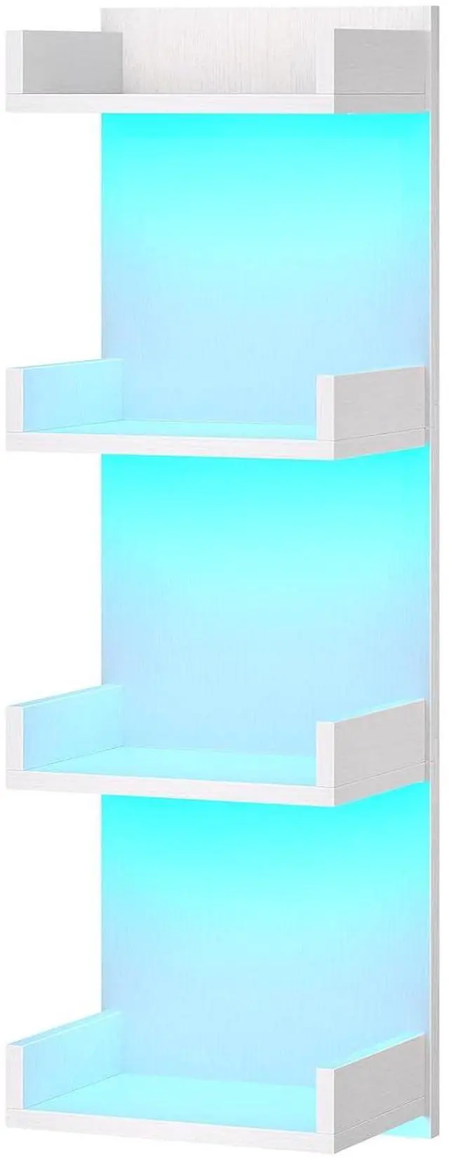 Main image of Floating Wall Shelves with LED Lights, Floating Shelf Wall Mounted for Storage, Vertical Display Stand, Modern Column Rack, for Bedroom, Livingroom, 4-Tier, 35.4 Inches, White, WT41DBJ01