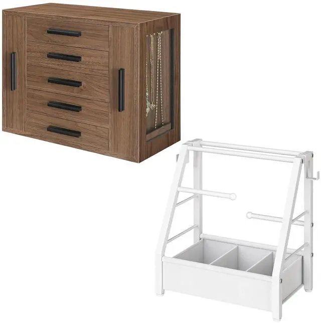 Main image of 5-Tier Jewelry Box, Wooden Jewelry Organizer and Headband Holder Stand for Girls Women, Hair Accessories Organizer Bundle, BH19JB04-WW01HS04