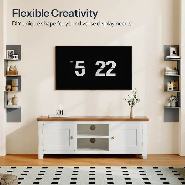 Alt view image 3 of 7 - Corner Shelf Wall-Mounted, Set of 2 Floating Corner Shelves for Wall, 4-Tier Bookshelves for Wall Decor in Living Room, Bedroom, Home Office, Dove Gray GY25BJP201