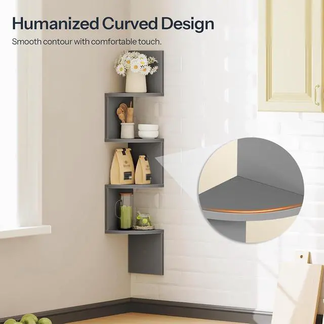 Alt view image 5 of 7 - Corner Shelf Wall-Mounted, Set of 2 Floating Corner Shelves for Wall, 4-Tier Bookshelves for Wall Decor in Living Room, Bedroom, Home Office, Dove Gray GY25BJP201