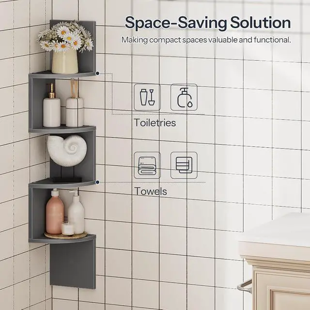 Alt view image 6 of 7 - Corner Shelf Wall-Mounted, Set of 2 Floating Corner Shelves for Wall, 4-Tier Bookshelves for Wall Decor in Living Room, Bedroom, Home Office, Dove Gray GY25BJP201