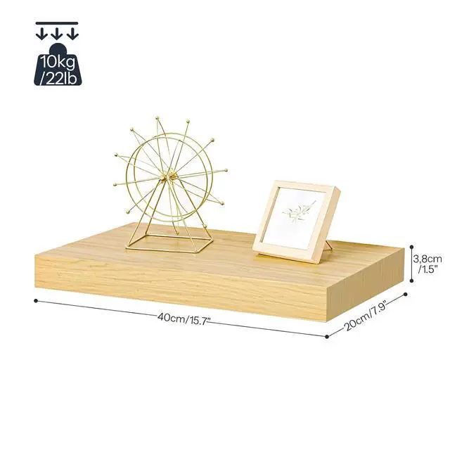 Alt view image 3 of 7 - Floating Shelves for Wall, Wall Mounted Shelf Set of 2, 15.7" Hanging Shelf with Invisible Brackets, for Wall Decor Storage in Bathroom Bedroom Kitchen Living Room Office, Natural NL40BJ01