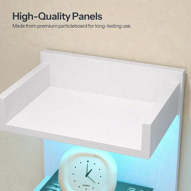 Alt view image 6 of 7 - Floating Wall Shelves with LED Lights, Floating Shelf Wall Mounted for Storage, Vertical Display Stand, Modern Column Rack, for Bedroom, Livingroom, 4-Tier, 35.4 Inches, White, WT41DBJ01