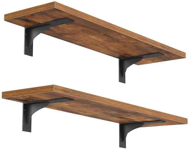 Main image of Floating Shelves for Wall, 15.7" Wall Mounted Shelves Set of 2, Hanging Storage Shelf with Metal Brackets, Wooden Shelf for Living Room, Bedroom, Bathroom, Rustic Brown and Black BF42BJP201G1