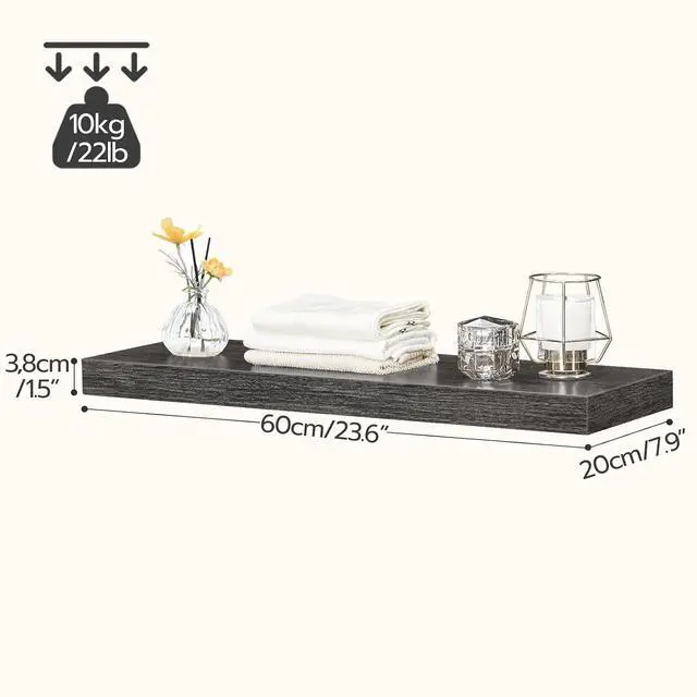 Alt view image 3 of 7 - Floating Shelves for Wall, Wall Mounted Shelf Set of 2, 23.6" Hanging Shelf with Invisible Brackets, for Wall Decor Storage in Bathroom Bedroom Kitchen Livingroom Office, Charcoal Gray BC60BJ01
