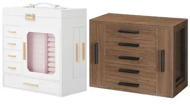 Main image of Jewelry Organizer Box with Capacious Storage Space and 5-Tier Jewelry Box Bundle, Jewelry Holder Organizer, Jewelry Storage Box with 2 Vertical Drawers, WT06JB04G1-BH19JB04