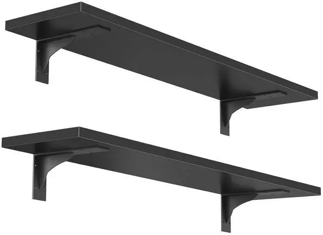 Main image of Floating Shelves for Wall, 23.6" Wall Mounted Shelves Set of 2, Hanging Storage Shelf with Metal Brackets, Wooden Shelf for Living Room, Bedroom, Bathroom, Black BK62BJP201G1