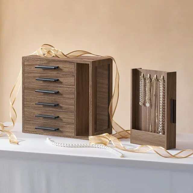 Alt view image 6 of 7 - Jewelry Box for Women and Jewelry Organizer Bundle, Wooden Jewelry Box, Jewelry Case with Side Transparent Window, for Earring, Necklace, Bracelet, Ring BH09JB04-BH12JB04