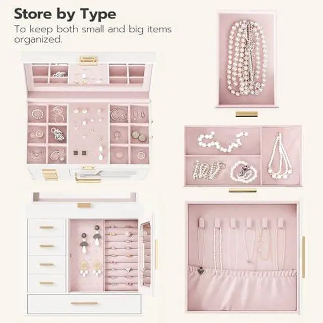 Alt view image 4 of 7 - Jewelry Organizer Box with Capacious Storage Space and 5-Tier Jewelry Box Bundle, Jewelry Holder Organizer, Jewelry Storage Box with 2 Vertical Drawers, WT06JB04G1-BH19JB04