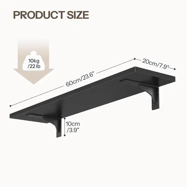 Alt view image 3 of 7 - Floating Shelves for Wall, 23.6" Wall Mounted Shelves Set of 2, Hanging Storage Shelf with Metal Brackets, Wooden Shelf for Living Room, Bedroom, Bathroom, Black BK62BJP201G1