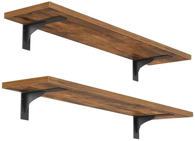 Main image of Floating Shelves for Wall, 23.6" Wall Mounted Shelves Set of 2, Hanging Storage Shelf with Metal Brackets, Wooden Shelf for Living Room, Bedroom, Bathroom, Rustic Brown and Black BF62BJP201G1