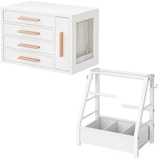 Main image of Jewelry Box for Women, Wooden Jewelry Organizer with Transparent Window and Headband Holder Stand for Girls Women, Hair Accessories Organizer Bundle, WD09JB04-WW01HS04