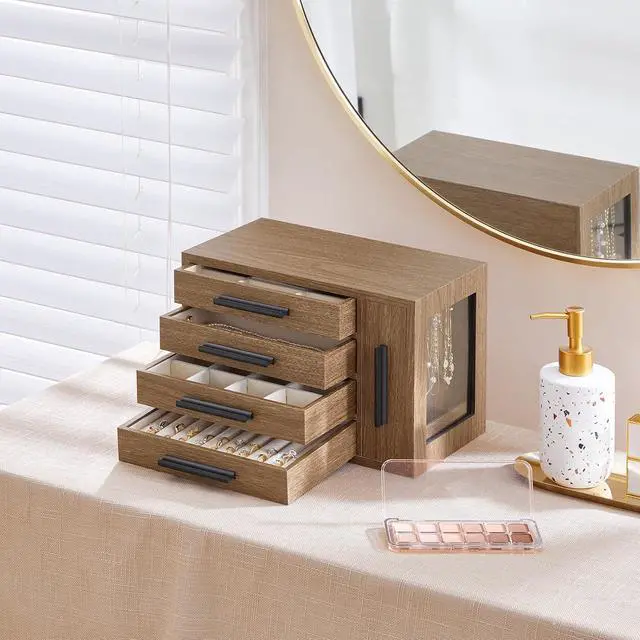 Alt view image 2 of 7 - Jewelry Box for Women, Wooden Jewelry Organizer with Transparent Window and Headband Holder Stand for Girls Women, Hair Accessories Organizer Bundle, BSD09JB04-WW01HS04