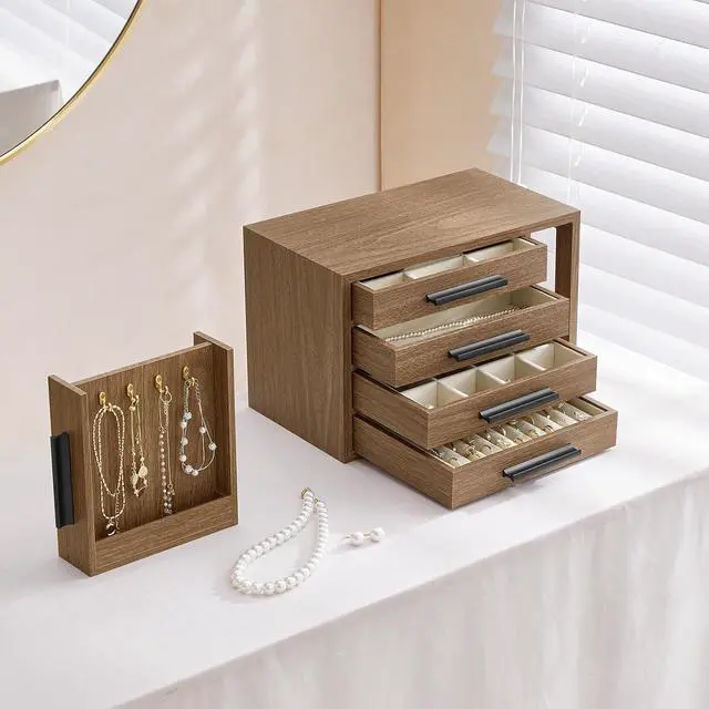Alt view image 3 of 7 - Jewelry Box for Women, Wooden Jewelry Organizer with Transparent Window and Headband Holder Stand for Girls Women, Hair Accessories Organizer Bundle, BSD09JB04-WW01HS04
