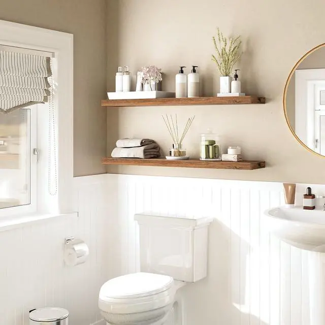 Alt view image 2 of 7 - Floating Shelves for Wall, Wall Mounted Shelf Set of 2, 39.4" Hanging Shelf with Invisible Brackets, for Wall in Bathroom, Bedroom, Toilet, Kitchen, Living Room, Rustic Brown BF100BJP201G2