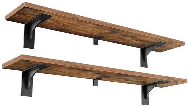 Main image of Floating Shelves for Wall, 39.4" Wall Mounted Shelves Set of 2 | Hanging Storage Shelf with Metal Brackets, wooden shelf for Living Room, Bedroom, Bathroom, Rustic Brown and Black