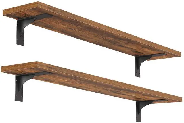 Main image of Floating Shelves for Wall, 31.5" Wall Mounted Shelves Set of 2, Hanging Storage Shelf with Metal Brackets, Wooden Shelf for Living Room, Bedroom, Bathroom, Rustic Brown and Black BF82BJP201G1