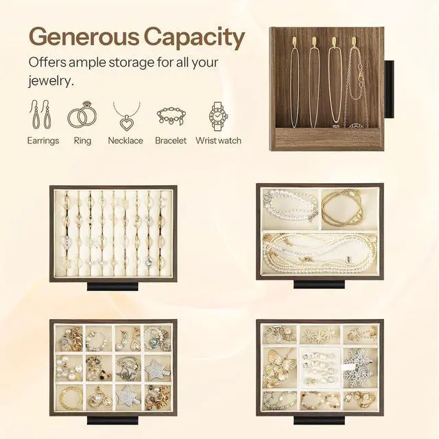 Alt view image 4 of 7 - Jewelry Box for Women, Wooden Jewelry Organizer with Transparent Window and Headband Holder Stand for Girls Women, Hair Accessories Organizer Bundle, BSD09JB04-WW01HS04