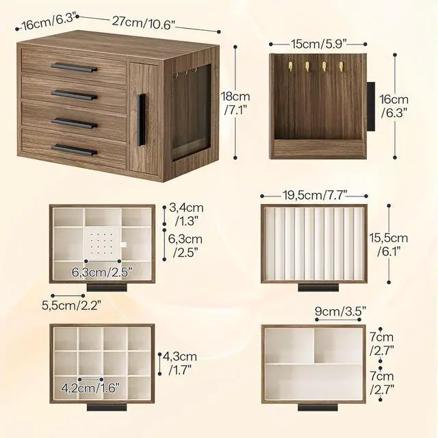 Alt view image 5 of 7 - Jewelry Box for Women, Wooden Jewelry Organizer with Transparent Window and Headband Holder Stand for Girls Women, Hair Accessories Organizer Bundle, BSD09JB04-WW01HS04