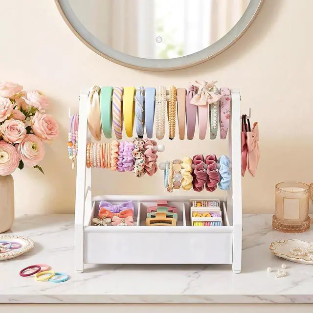 Alt view image 7 of 7 - 5-Tier Jewelry Box, Wooden Jewelry Organizer and Headband Holder Stand for Girls Women, Hair Accessories Organizer Bundle, BH19JB04-WW01HS04