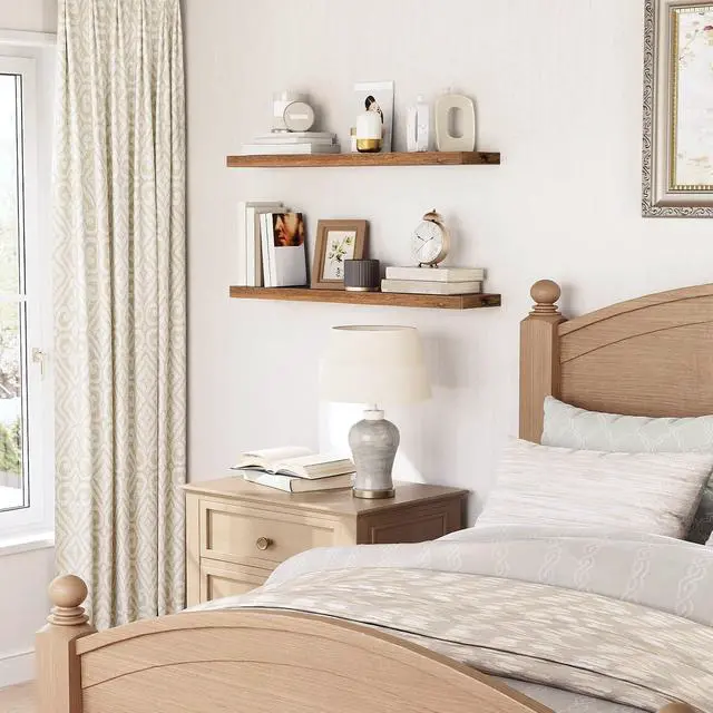 Alt view image 6 of 7 - Floating Shelves for Wall, Wall Mounted Shelf Set of 2, 39.4" Hanging Shelf with Invisible Brackets, for Wall in Bathroom, Bedroom, Toilet, Kitchen, Living Room, Rustic Brown BF100BJP201G2
