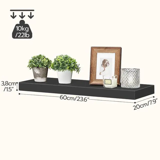 Alt view image 3 of 7 - Floating Shelves for Wall, Wall Mounted Shelf Set of 2, 23.6" Hanging Shelf with Invisible Brackets, for Wall Decor Storage in Bathroom Bedroom Kitchen Living Room Office, Black BK60BJ01