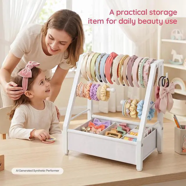 Alt view image 6 of 7 - 5-Tier Jewelry Box, Wooden Jewelry Organizer and Headband Holder Stand for Girls Women, Hair Accessories Organizer Bundle, BH19JB04-WW01HS04