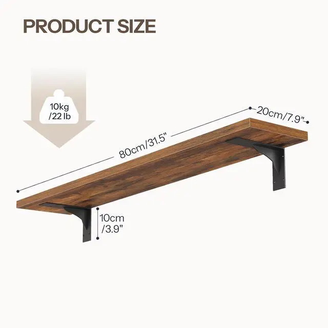 Alt view image 3 of 7 - Floating Shelves for Wall, 31.5" Wall Mounted Shelves Set of 2, Hanging Storage Shelf with Metal Brackets, Wooden Shelf for Living Room, Bedroom, Bathroom, Rustic Brown and Black BF82BJP201G1