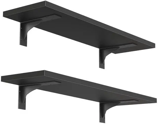 Main image of Floating Shelves for Wall, 15.4" Wall Mounted Shelves Set of 2, Hanging Storage Shelf with Metal Brackets, Wooden Shelf for Living Room, Bedroom, Bathroom, Black BK42BJP201G1