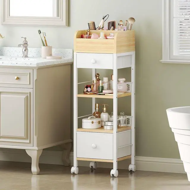 Alt view image 7 of 7 - Jewelry Box with Mirror and Mobile Makeup Storage with Swivel Casters and Leveling Feet Bundles, Vertical Storage, Cosmetics Display Holder, Glass Cover, Modern Style WT06JB04G1-WN20TC04