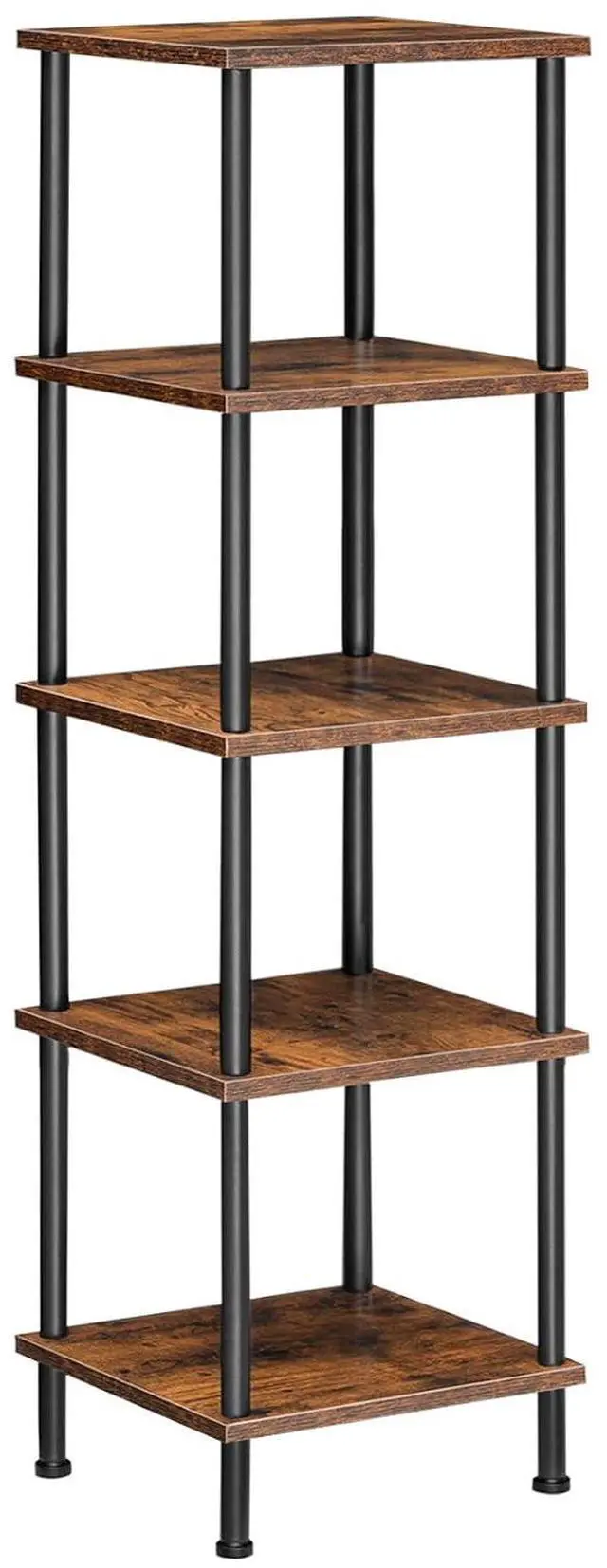 Main image of 5-Tier Corner Shelf Stand, Corner Square Rack Display Shelf, Tall Storage Plant Stand, Bookcase for Small Spaces, Living Room, Home Office, Kitchen, Rustic Brown and Black BF50CJ01