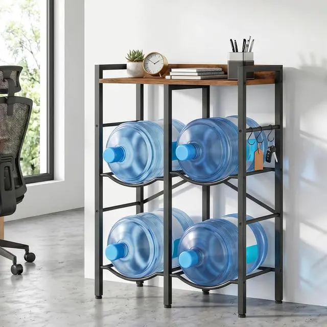 Alt view image 4 of 7 - 5 Gallon Water Jug Holder 4 Bottles, Water Jug Rack, 2 Tier Water Bottle Holder with X-Shape Reinforcement, for Kitchen, Living Room, Office, Rustic Brown and Black BF04ST01