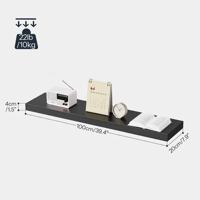 Alt view image 3 of 7 - Floating Shelves for Wall, Wall Mounted Shelf Set of 2, 39.4" Hanging Shelf with Invisible Brackets, for Wall Decor Storage in Bathroom Bedroom Kitchen Living Room Office, Black BK100BJP201