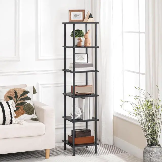 Alt view image 2 of 7 - 6-Tier Corner Shelf, Corner Square Rack Display Shelf, Tall Storage Rack Plant Stand, Bookcase for Small Spaces, Living Room, Home Office, Kitchen, Black BK55CJ01