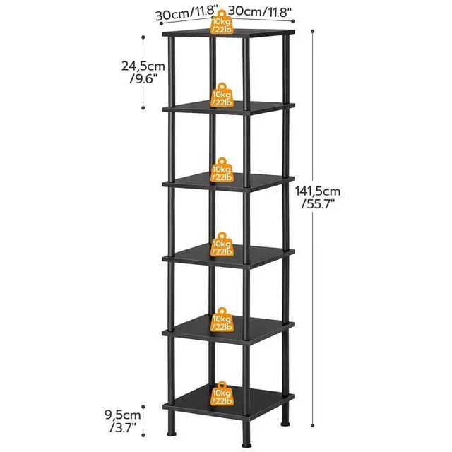 Alt view image 3 of 7 - 6-Tier Corner Shelf, Corner Square Rack Display Shelf, Tall Storage Rack Plant Stand, Bookcase for Small Spaces, Living Room, Home Office, Kitchen, Black BK55CJ01