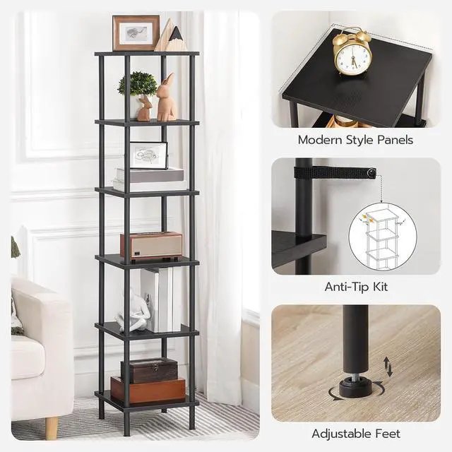 Alt view image 5 of 7 - 6-Tier Corner Shelf, Corner Square Rack Display Shelf, Tall Storage Rack Plant Stand, Bookcase for Small Spaces, Living Room, Home Office, Kitchen, Black BK55CJ01
