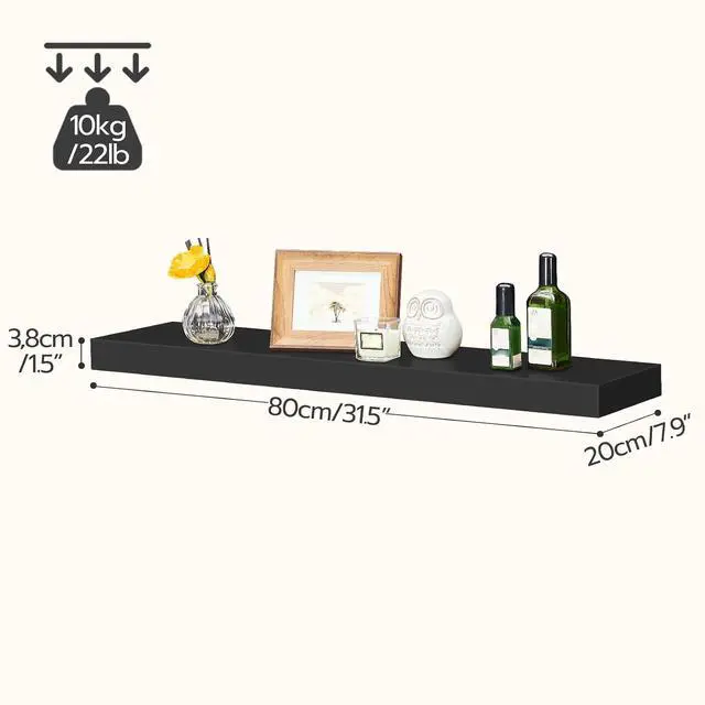 Alt view image 3 of 7 - Floating Shelves for Wall, Wall Mounted Shelf Set of 2, 31.5" Hanging Shelf with Invisible Brackets, for Wall Decor Storage in Bathroom Bedroom Kitchen Living Room Office, Black BK80BJP201