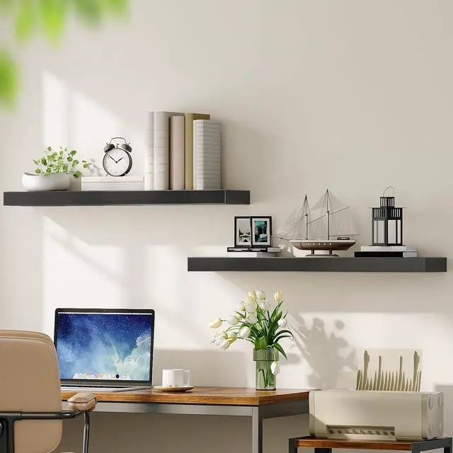 Alt view image 5 of 7 - Floating Shelves for Wall, Wall Mounted Shelf Set of 2, 31.5" Hanging Shelf with Invisible Brackets, for Wall Decor Storage in Bathroom Bedroom Kitchen Living Room Office, Black BK80BJP201