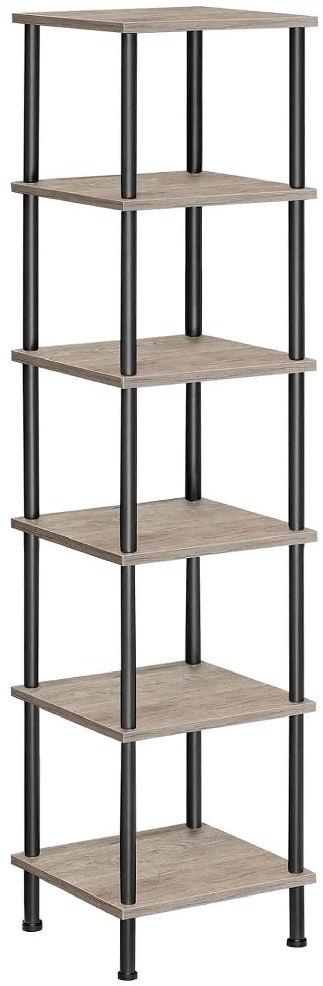 Main image of 6-Tier Corner Shelf, Corner Square Rack Display Shelf, Tall Storage Rack Plant Stand, Bookcase for Small Spaces, Living Room, Home Office, Kitchen, Greige and Black BG55CJ01
