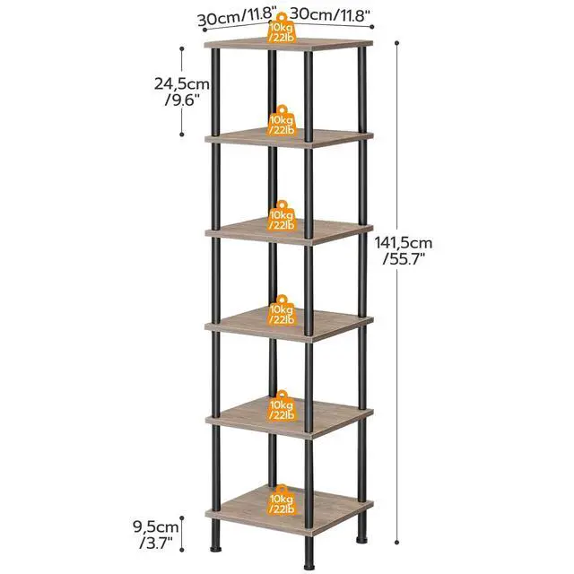 Alt view image 3 of 7 - 6-Tier Corner Shelf, Corner Square Rack Display Shelf, Tall Storage Rack Plant Stand, Bookcase for Small Spaces, Living Room, Home Office, Kitchen, Greige and Black BG55CJ01