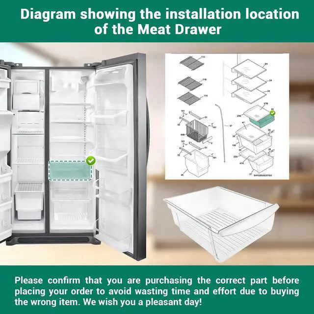 Alt view image 5 of 7 - 241969607 refrigerator Meat Drawer Compatible with frigidaire crosley etc refrigerators (Some models), Replaceable Models 241969601 241969602 241969603 241969606 4582798 OEM25113142 PS12364153 etc