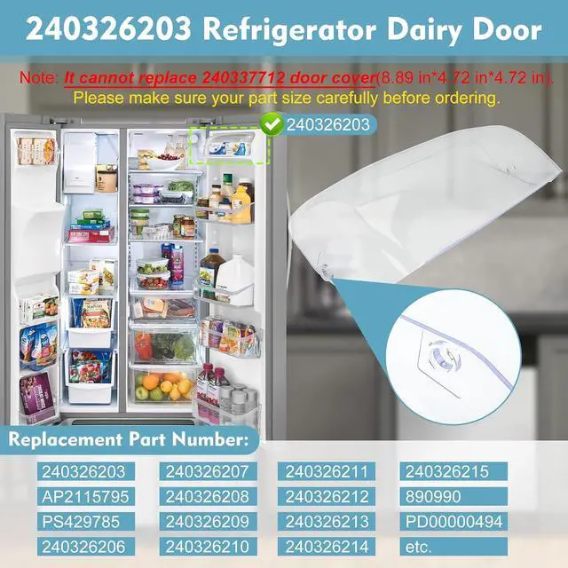 Alt view image 3 of 7 - 240326203 Refrigerator Dairy Door Compatible with frigidaire: DGHS2644KF3, DGHX2655TFC, FFHS2611LBB, FFHS2611LW8 etc. Replace Dairy Bin Cover AP2115795, PS429785, 240326206 etc.