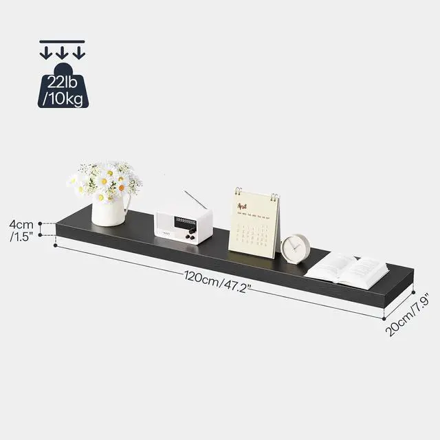 Alt view image 3 of 7 - Floating Shelves for Wall, Wall Mounted Shelf Set of 2, 47.2" Hanging Shelf with Invisible Brackets, for Wall Decor Storage in Bathroom Bedroom Kitchen Living Room Office, Black BK120BJP201