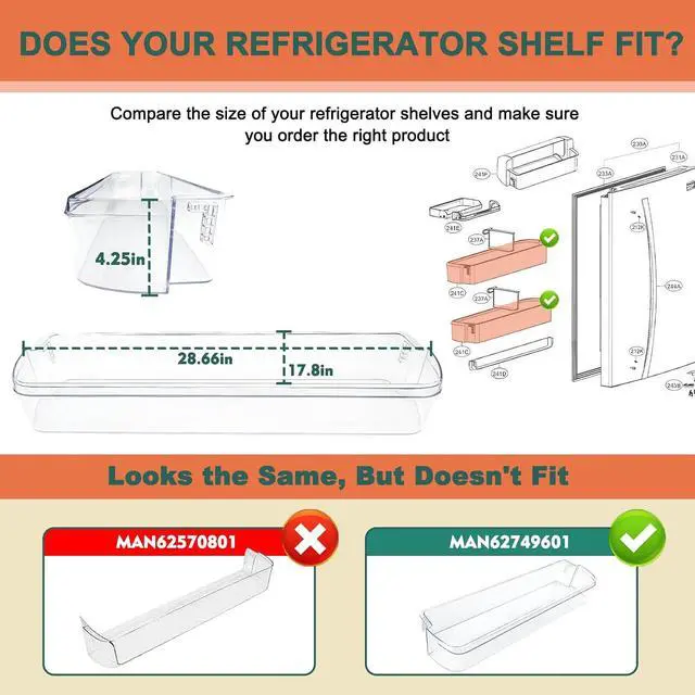 Alt view image 2 of 6 - Upgraded MAN62749601 Refrigerator Door Basket Compatible with LG Basket-Door LDC24370ST, LDCS24223W, LDCS24223S etc and Kenmore Refrigerator Door Bin 79579043310, 79579043312, 79578042310, etc