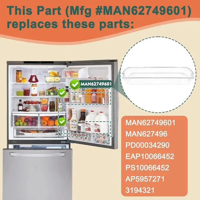 Alt view image 3 of 6 - Upgraded MAN62749601 Refrigerator Door Basket Compatible with LG Basket-Door LDC24370ST, LDCS24223W, LDCS24223S etc and Kenmore Refrigerator Door Bin 79579043310, 79579043312, 79578042310, etc